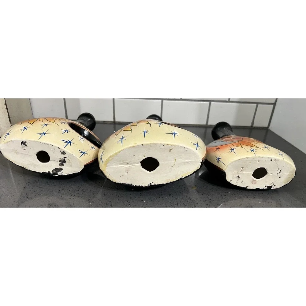 Set of 3 Celestial Sun & Moon Black Yellow‎ Decorative Jars Pitchers Bottles